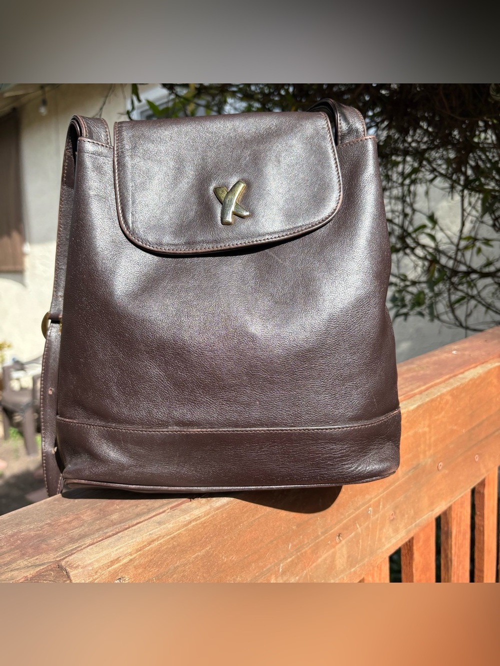 Paloma Picasso Dark Brown Leather Shoulder Bag/Crossbody with Gold Logo